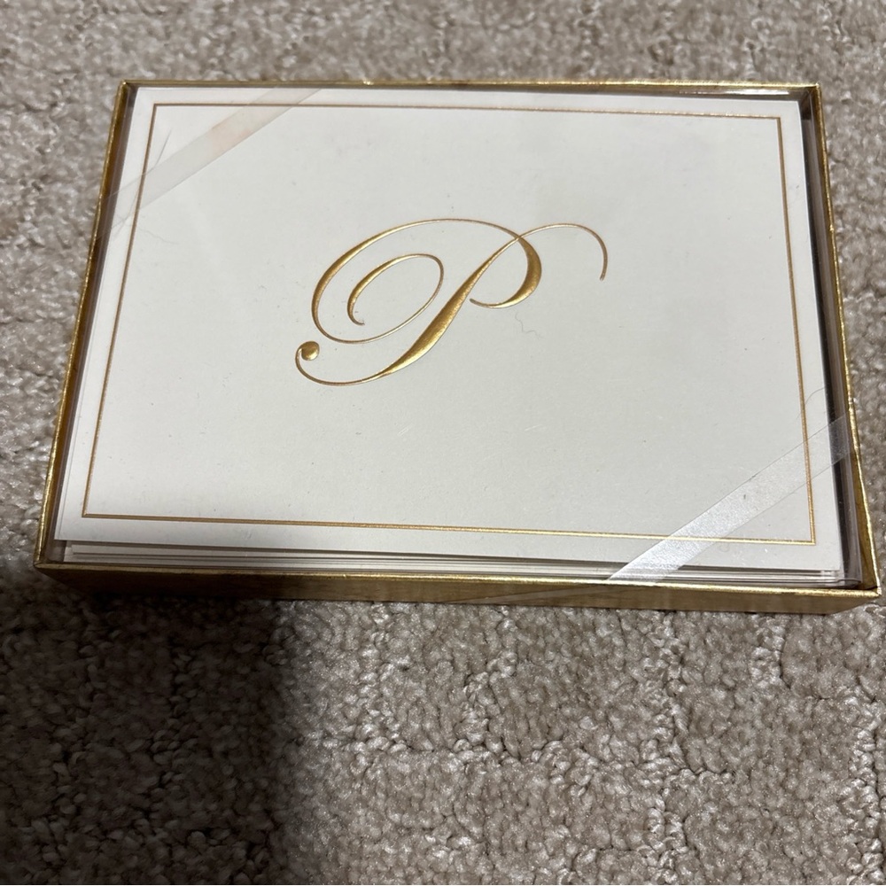 Caspari Gold Embossed Initial P Note Cards With Envelope 8 Ct